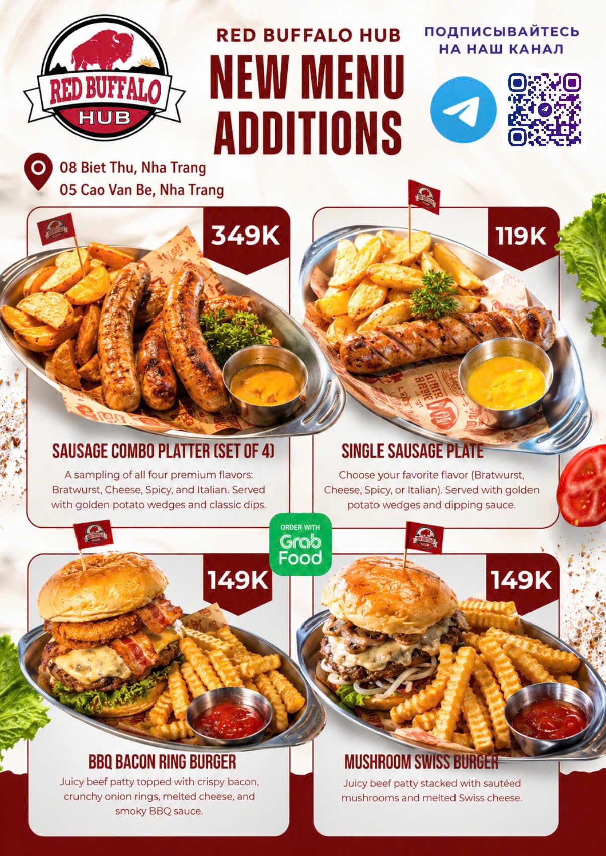 New Red Buffalo Hub sausage platters and burgers